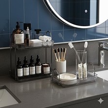 Sayemons Banyo Düzenleyici Organizer Banyo Rafı (Duman Gri, Tek + Iki Katlı Set)