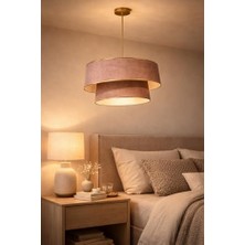 Sayemons Modern 2 Katlı Sarkıt Avize | Kumaş Şapkalı Tavan Lambası | E27 Uyumlu | Salon, Yemek Masası & Yatak Odası Aydınlatma | 3 Adet Set & Farklı Renk Seçenekleri (Bej-)