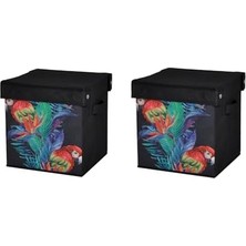 Sayemons Saklama Kutusu Seti,kapaklı Papağan Desen Kumaş 2 Adet 28X28X28CM