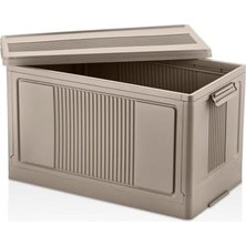 Sayemons Dev Boy Katlanır Kilit Kapaklı Kasa 55 Litre Hacimli, Yer Kaplamayan Portatif Saklama Kutusu Ardiye, Balkon, Mutfak, Kiler, Bahçe ve Araç Bagajı Için Güvenli Organizer (Toprak)