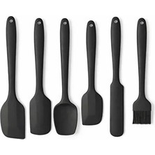 Elif Aksesuar Isıya Dayanıklı Yanmaz Yapışmaz Silikon Spatula Seti 6 Parça Siyah