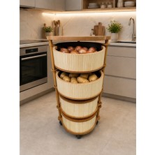 Bambu Ahşap 4 Katlı Sebzelik Patates Soğanlık Organizer Akça
