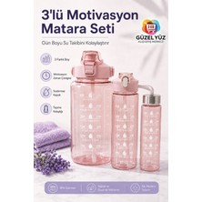 Güzelyüz Avm 3 Adet Şeffaf Motivasyon Matara Seti | Spor Kamp Su Matarası | Pipetli Suluk Su Şişesi 2000ML-900ML-500ML