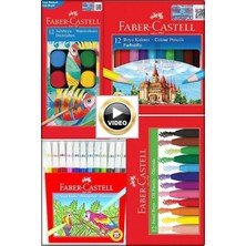 TAN EXPRESS Faberr Castel Boyama Seti 4'lü (Pastel-Kuru-Sulu-Keçeli Boya Her Boyalı 12'li) 1 Set (Videolu Ürün)