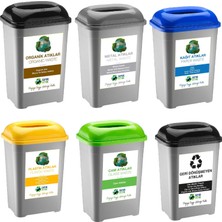 Deembro 6 Lı Sıfır Atık Kutusu 50 Lt Geri Dönüşüm Kutusu Atık Kovası Plastik Büyük Boy  33*43*60 cm