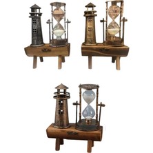 Uravas Store Mey Ithalat® Hediyelik Eşya Retro Deniz Fenerli Kum Saati Ahşap Görünümlü Dekoratif Eşya