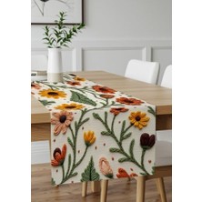 Sayemons Nakış Desen Dijital Baskılı Sarı Turuncu Sonbahar Çiçek Desenli Masa Örtüsü 45X100 cm