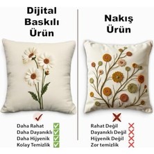 Sayemons Nakış Desen Dijital Baskılı Dekoratif Papatya Desenli Kadife Kırlent Kılıfı, 2'li Set, Krem Zemin, Dijital Baskılı