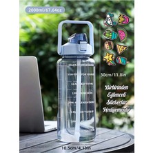Empressco 2 Litre Spor Su Şişesi, Pipetli Motivasyonel Suluk, Gym Için Matarası