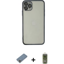 Marsilyan™- iPhone 11 Pro Max Kılıf Vadi Minimal - Siyah Joko Magic 5d Hayalet Cam + Gold Metal Kamera Lens Koruma Cam
