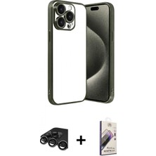 Marsilyan™- iPhone 15 Pro Max Kılıf Vadi Minimal - Siyah Bilvis 3D Mat Cam Ekran Koruyucu + Raze Metal Kamera Lens - Tmgı