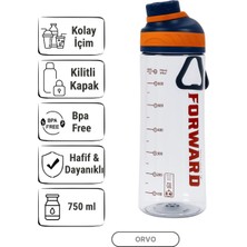 Empressco Lacivert 750 ml Spor Matara, Kilitli Kapak, Askılı, Ağızlıklı