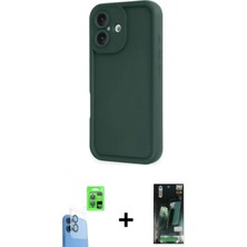 Marsilyan™- iPhone 16 Kılıf Yankı Yansıma Özel Seri - Siyah 360 Mat Full Body Arka Koruyucu + Lacivert Raze Metal Kamera Lens