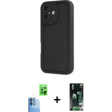 Marsilyan™- iPhone 16 Kılıf Yankı Yansıma Özel Seri - Siyah 360 Mat Full Body Arka Koruyucu + Lacivert Raze Metal Kamera Lens