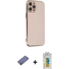 Marsilyan™- iPhone 12 Pro Max Kılıf Yankı Serisi - Siyah Polymer Nano Ekran Koruyucu + Metal Kamera Lens Koruma Cam - Gd