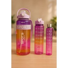 Empressco Renkli Akrilik Spor Suluk Seti 3'lü, 2000ML, 900ML, 350ML, Motivasyon Için
