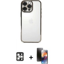 Marsilyan™- iPhone 16 Pro Max Kılıf Vadi Minimal - Siyah 3D Antistatik Mat Seramik Nano Ekran Koruyucu + Pvd Metal Kamera Lens - Gs