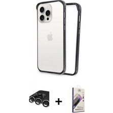 Marsilyan™- iPhone 15 Pro Kılıf Pusula Asil Koleksiyonu - Siyah Bilvis 3D Mat Cam Ekran Koruyucu + Raze Metal Kamera Lens - Gs