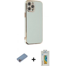 Marsilyan™- iPhone 12 Pro Kılıf Yankı Serisi - Siyah Polymer Nano Ekran Koruyucu + Shine Kamera Lens Koruma Cam - Pe