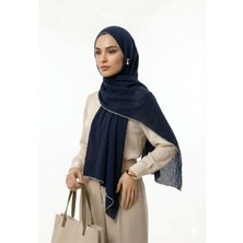 Ang-Scarf 75 x 180 Lacivert Renk Müslin Şal - Ağırlık Yapmaz - Ütü Gerekmez - Dört Mevsim Kullanıma Uygun - Kayma Yapmaz