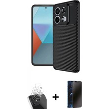 Marsilyan™- Redmi Note 13 Pro 4g Kılıf Eksen Form Prime - Siyah 3D Antistatik Hayalet Cam Ekran Koruyucu + Kamera Lens Koruma Cam - Sf