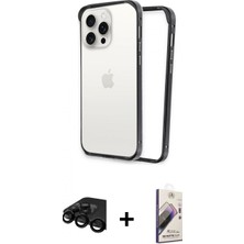 Marsilyan™- iPhone 15 Pro Max Kılıf Pusula Asil Koleksiyonu - Siyah Bilvis 3D Mat Cam Ekran Koruyucu + Raze Metal Kamera Lens - Sh