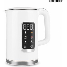 Karaca Dokunmatik Ekran Destekli Çift Katmanlı 1.7 Litre Elektrikli Kettle, Hızlı Kaynatma Özelliği ve Güvenli Dış Yüzeyiyle Günlük Mutfak Kullanımına Uygun Modern Tasarım