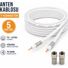 Chavoes 5 Metre F Konnektörlü Anten Kablosu Tv Uydu Uyumlu 75 Ohm Beyaz Kablo