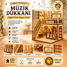 Algwood Music Store Book Nook – Lazer Kesim Ahşap 3D Puzzle | Dıy Müzik Dükkanı Kitaplık Dekor