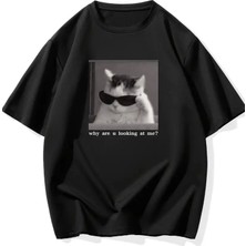 Baskılı Oversize Bisiklet Yaka T-Shirt - Siyah