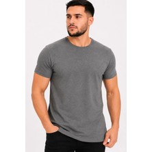 Erkek Basic Tişört Bisiklet Yaka Kısa Kol Günlük Yazlık Slim Fit T-Shirt - Antrasit