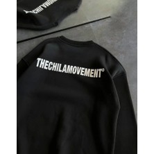 Kışlık Bisiklet Yaka Oversize Baskılı Sweatshirt - Siyah