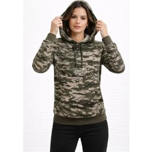 Kamuflaj Desenli 2 Iplik 4 Mevsim Kapüşonlu Kanguru Cepli Hoodie Sweatshirt - Kamuflaj