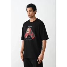 Unisex Baskılı Oversize T-Shirt - Siyah