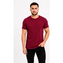 Erkek Basic Tişört Bisiklet Yaka Kısa Kol Günlük Yazlık Slim Fit T-Shirt - Bordo