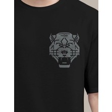 Erkek Baskılı Oversize T-Shirt - Siyah