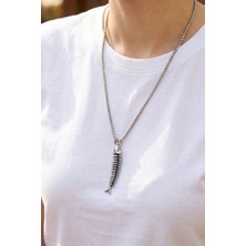 Balzamin Design Çelik Balık Kılçığı Kolye 60 cm Zincir 316L Paslanmaz Unisex Kolye Suya Dayanıklı Kolye