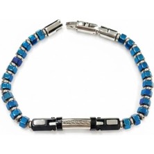 Ulugo Mavi Çelik  Erkek Çelik Bileklik Boy 20.5 cm / En 0.6 Cm  - EBL0029