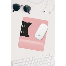 Erdo Ticaret Pembe Kedi Desenli Bilek Destekli Mouse Pad, Rahat Kullanım Için