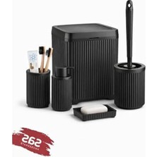 Erdo Ticaret Mat Antrasit 5 Parça Modern Banyo Seti, Çöp Kovası ve Aksesuarlar