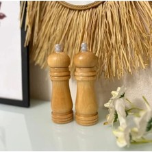 Erdo Ticaret Orta Boy Bambu Gövdeli Ahşap Tuz Karabiber Değirmeni Seti - 2 Adet