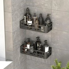 Erdo Ticaret 27X12 cm Ölçülerinde Siyah Yapışkanlı Banyo Rafı Seti, Matkapsız Montaj