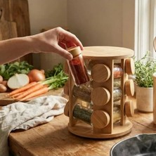 Erdo Ticaret 12'li Cam Baharatlık Seti, Bambu Ahşap Kapaklı ve Kullanışlı
