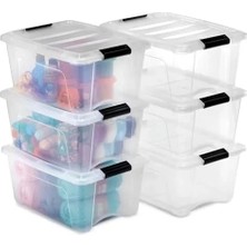 Erdo Ticaret Plastik Kutu Düzenleyici, 6'lı Paket, Klipsli, 6 x 15 L, Şeffaf