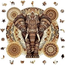 Erdo Ticaret Ahşap Puzzle, Majestik Mandala Fil, 250 Parça, 29 x 28 cm Boyutunda