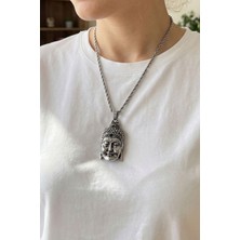 Balzamin Design Buda Kolye Çelik 60 cm Zincir 316L Paslanmaz Buddha Kolye Unisex Suya Dayanıklı Kolye