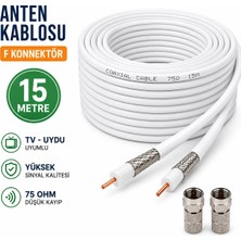 Chavoes 15 Metre F Jaklı TV Uydu Anten Kablosu 75 Ohm Beyaz Yüksek Sinyal Kalitesi