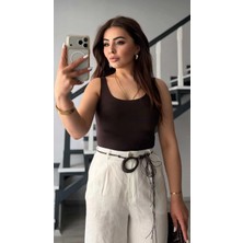 Elisin Acı Kahve Lazer Kesim Pamuklu Atlet
