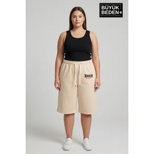 Superlife Büyük Beden Kadın Bermuda Şort Rahat Kalıp Brooklyn 1970 Baskılı SPR26BSRK591-03