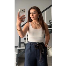 Elisin Ekru Lazer Kesim Pamuklu Atlet